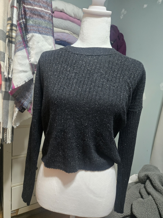 Madewell Sweaters - Madewell Dark Grey Ribbed Crewneck Cropped Sweater